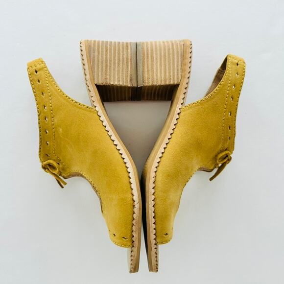 Anthropologie Clara Shootie Yellow Suede Block Heel Leather Sandal Euro 40 US 9 - Picture 8 of 9